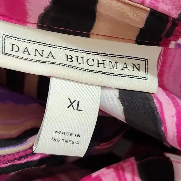 DANA BUCHMAN Top Roll Tab Sleeve Striped Size XL Hide Buttons - Picture 10 of 12